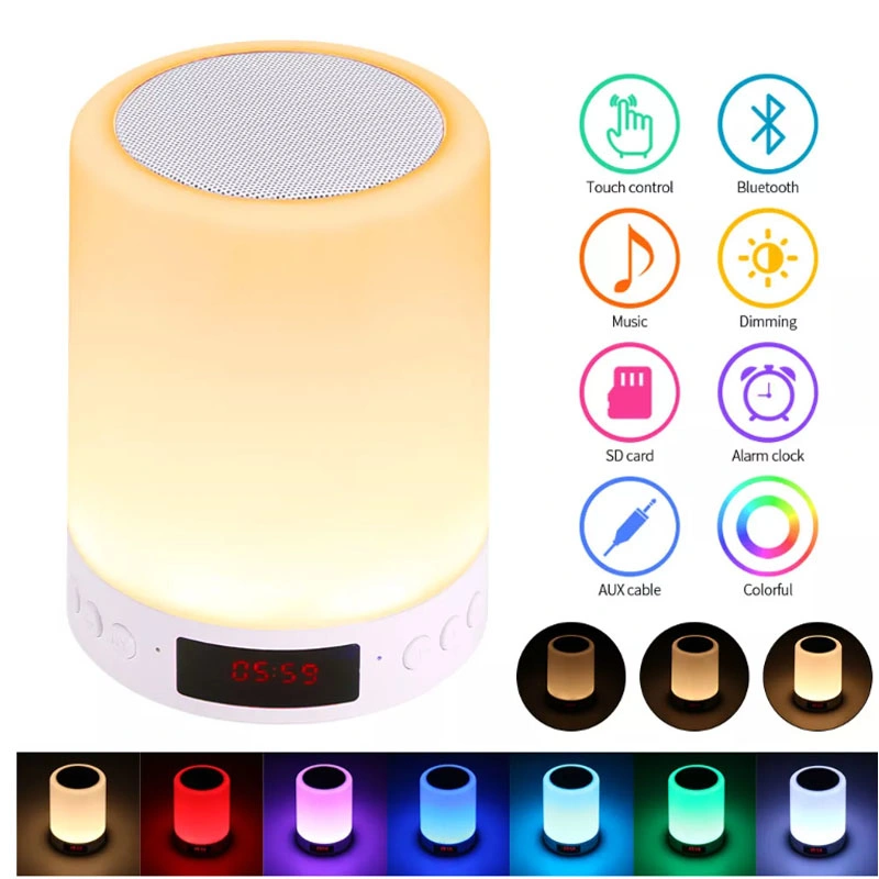 Digital Alarm Clock LED Color USB Touch Portable Lamp Bluetooth Speaker