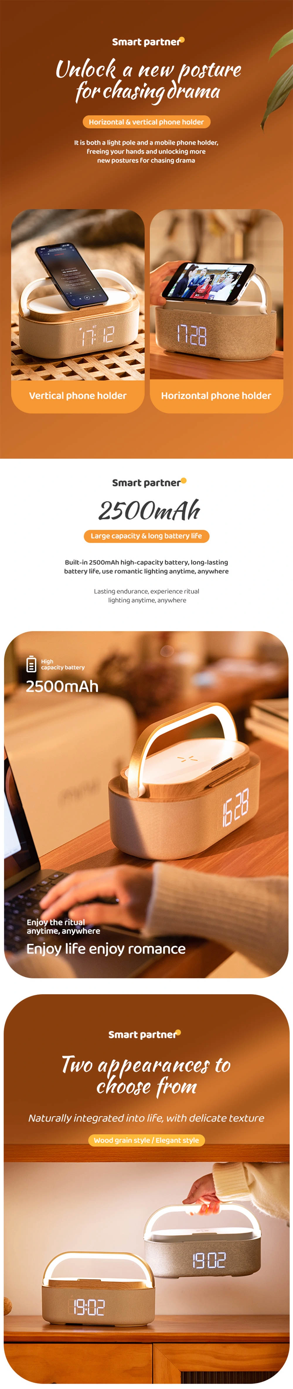 Rt-S29 Clock Alarm Wireless Charging Lamp Home LED Bluetooth Speaker